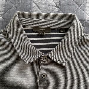 Vince Men's Black & light Blue Striped medium weight Long Sleeve Polo